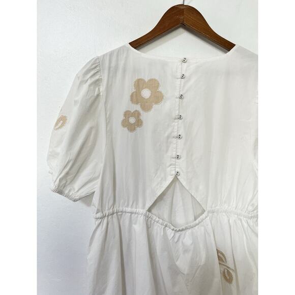 Madewell Annamarie Floral‎ Applique Puff Sleeve Mini Dress Size 14 White Resort - Picture 4 of 8